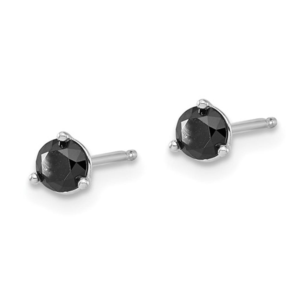 1/2 Carat (ctw) Black Diamond Solitaire Stud Earrings in 14K White Gold Image 3