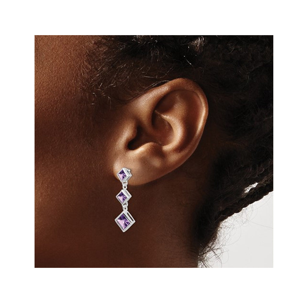 7/10 Carat (ctw) Square Amethyst Drop Earrings in Sterling Silver Image 4