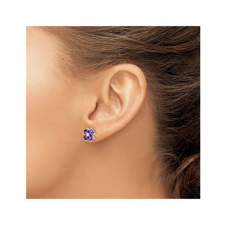 1.70 Carat (ctw) Amethyst Flower Earrings in Sterling Silver Image 4