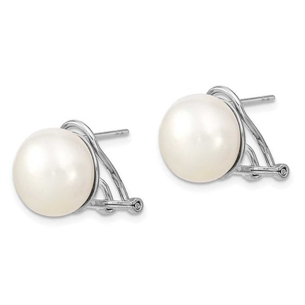 Cultured White Pearl 12-13mm Omega Back Earrings in Sterling Silver Image 3