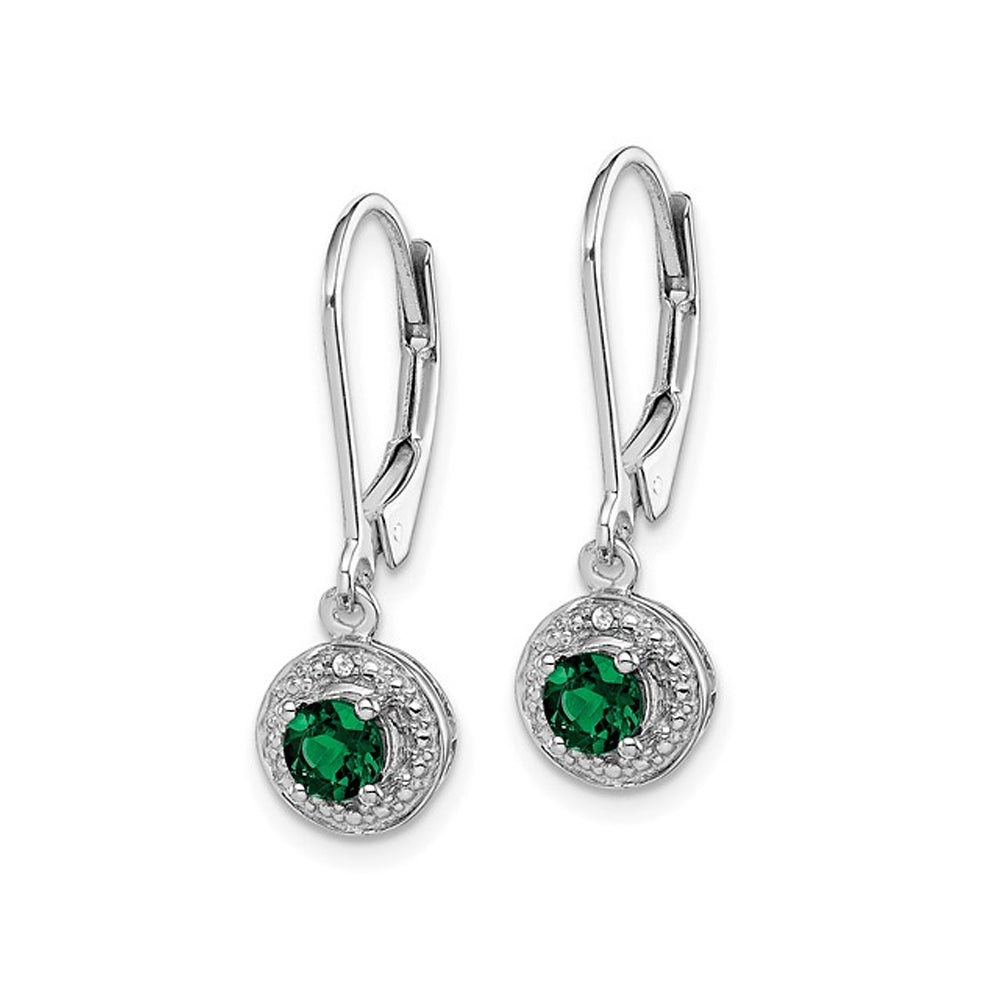 Lab-Created Emerald Leverback Drop Earrings in Sterling Silver Image 3