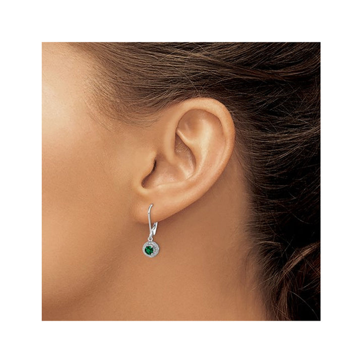 Lab-Created Emerald Leverback Drop Earrings in Sterling Silver Image 4