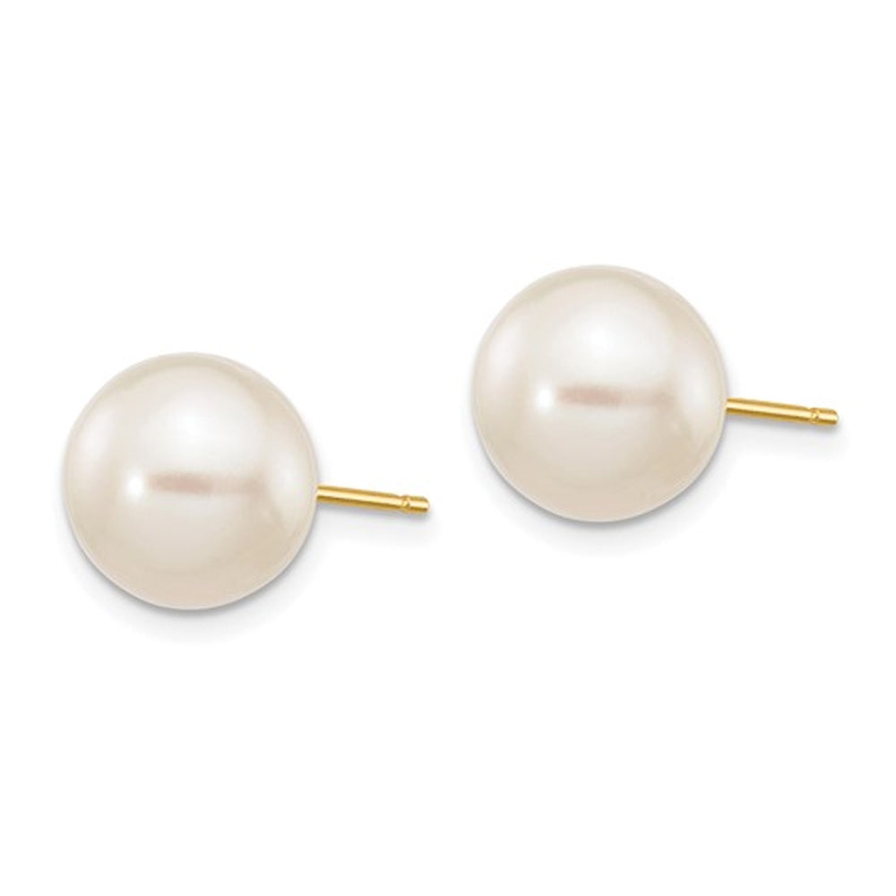 14K Yellow Gold Freshwater Cultured White Pearl 9-10mm Solitaire Stud Earrings Image 4