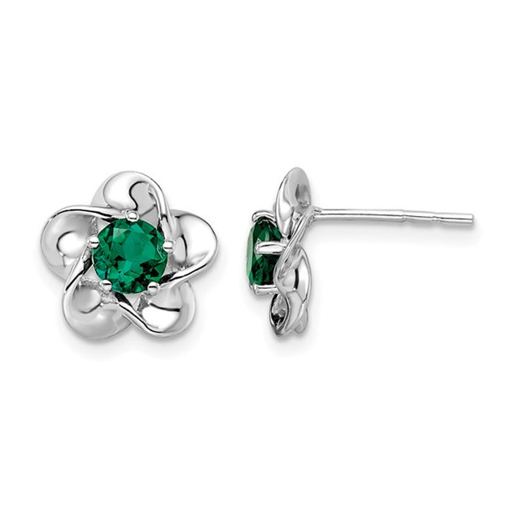 7/10 Carat (ctw) Lab-Created Emerald Flower Post Earrings in Sterling Silver Image 1