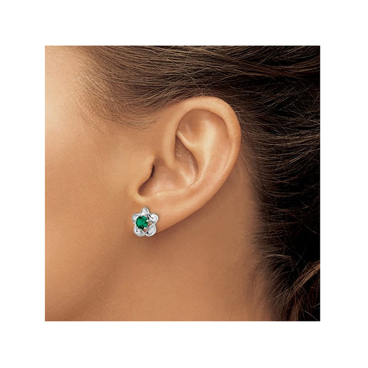 7/10 Carat (ctw) Lab-Created Emerald Flower Post Earrings in Sterling Silver Image 3