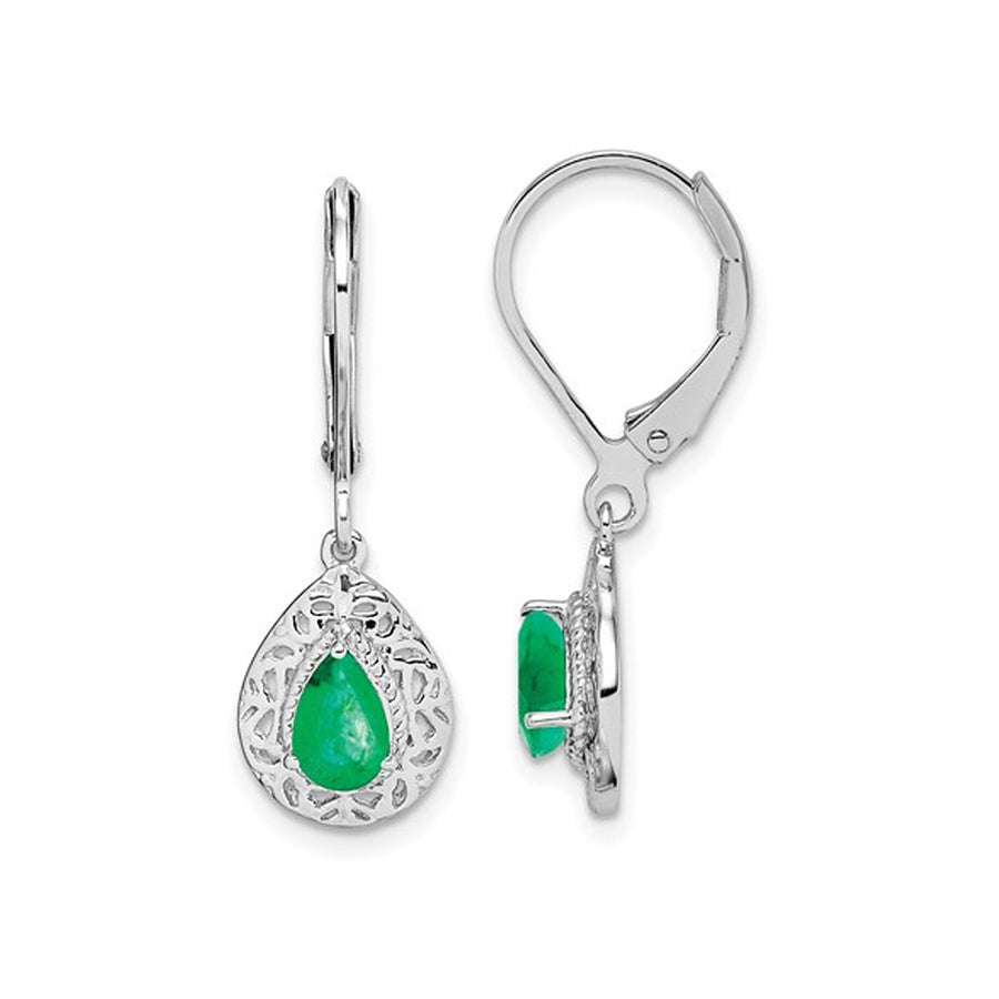 2/3 Carat (ctw) Emerald Leverback Drop Earrings in Sterling Silver Image 1