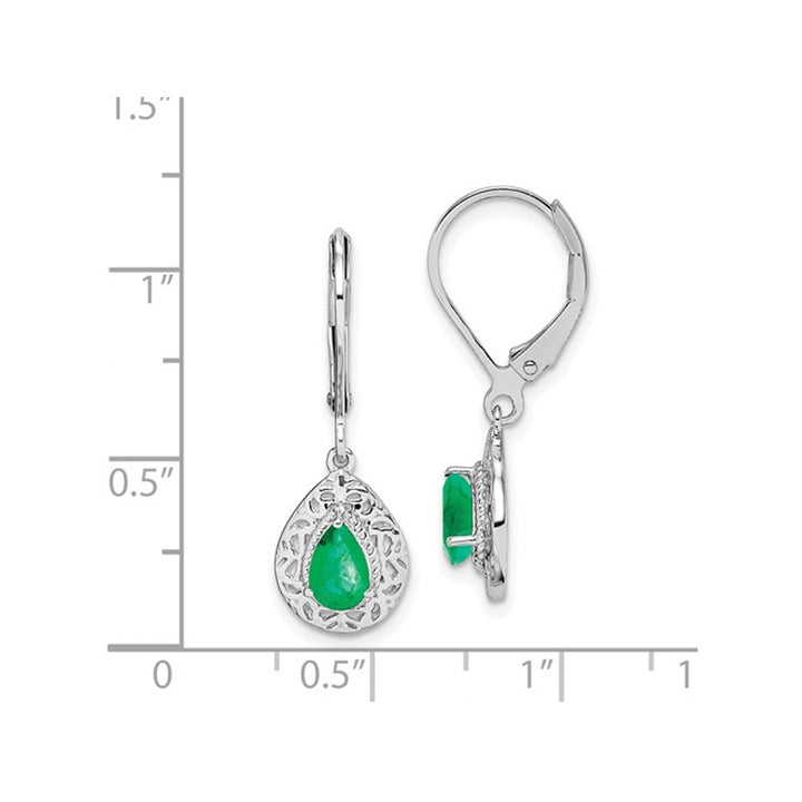 2/3 Carat (ctw) Emerald Leverback Drop Earrings in Sterling Silver Image 3