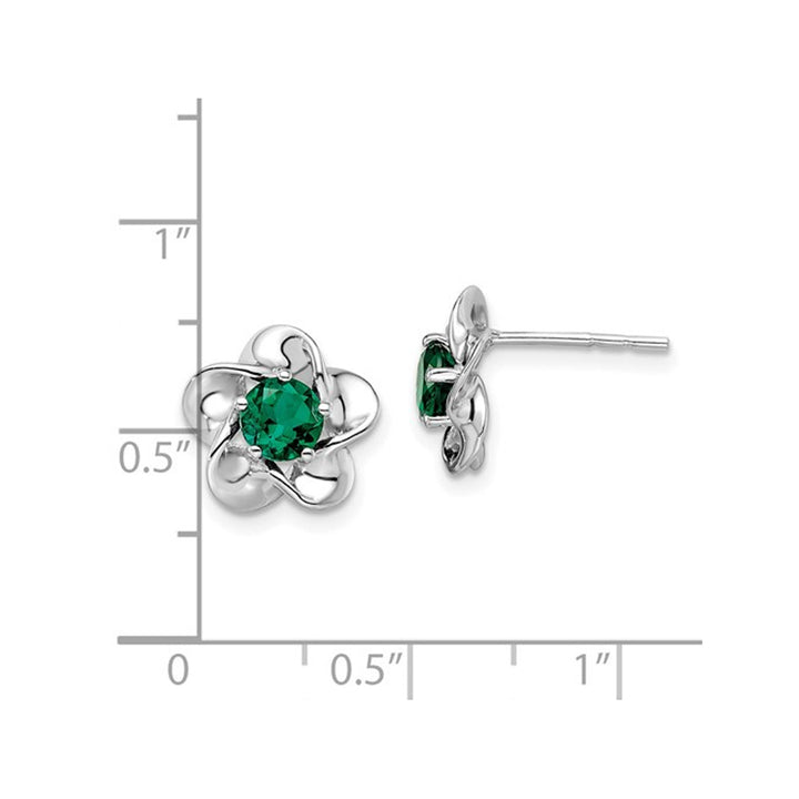 7/10 Carat (ctw) Lab-Created Emerald Flower Post Earrings in Sterling Silver Image 4
