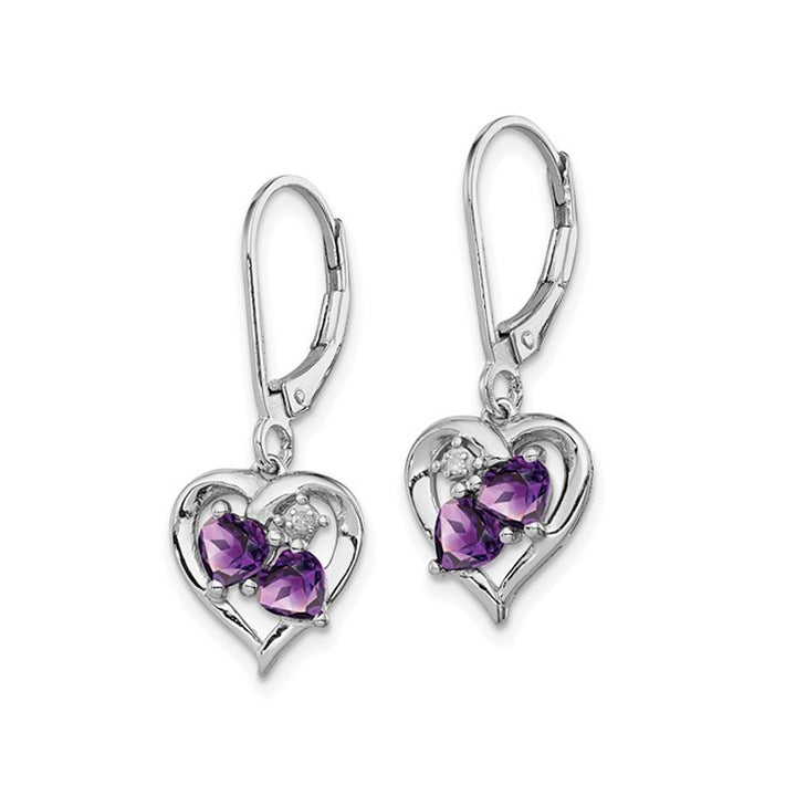 2/5 Carat (ctw) Amethyst Heart Earrings in Sterling Silver Image 3