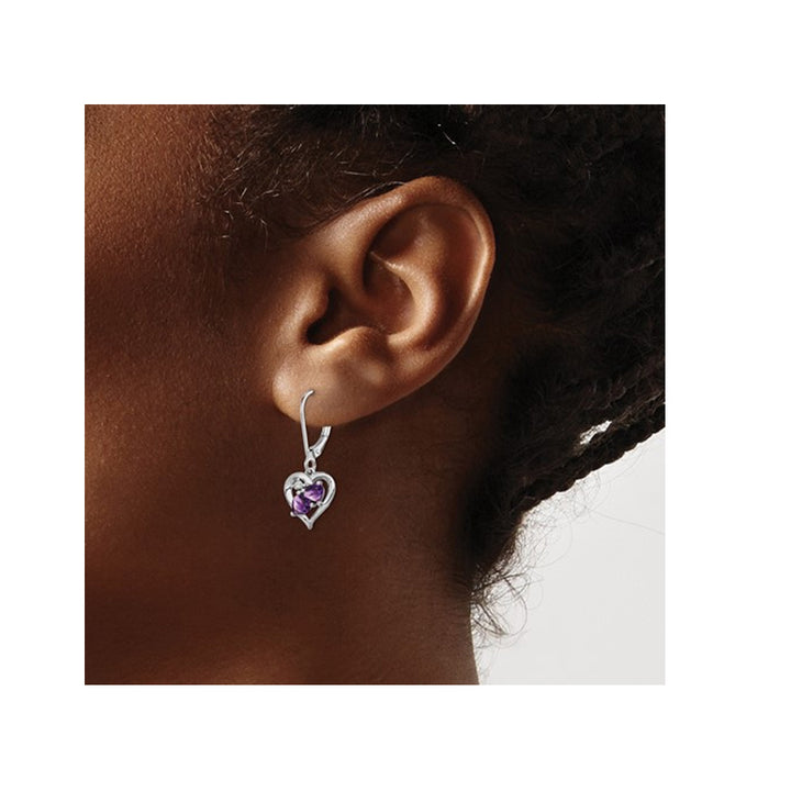 2/5 Carat (ctw) Amethyst Heart Earrings in Sterling Silver Image 4