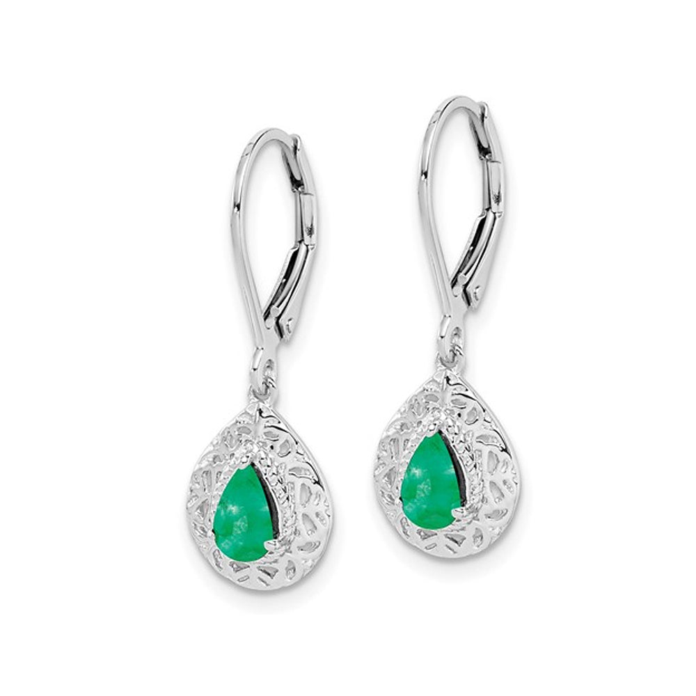 2/3 Carat (ctw) Emerald Leverback Drop Earrings in Sterling Silver Image 4