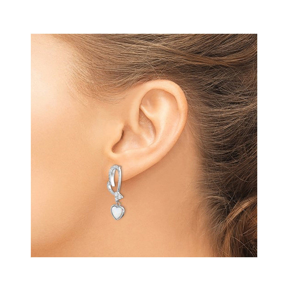 Lab-Created Opal Heart Dangle Earrings in Sterling Silver Image 3