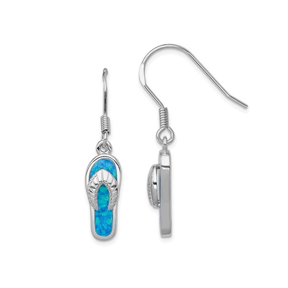 Lab-Created Synthetic Blue Opal Sandal Charm Earrings in Sterling Silver Image 1