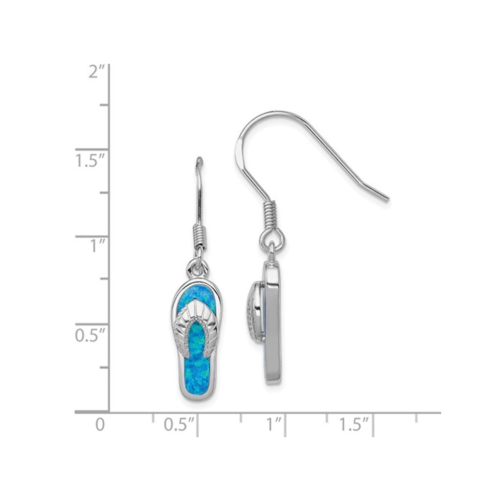 Lab-Created Synthetic Blue Opal Sandal Charm Earrings in Sterling Silver Image 3