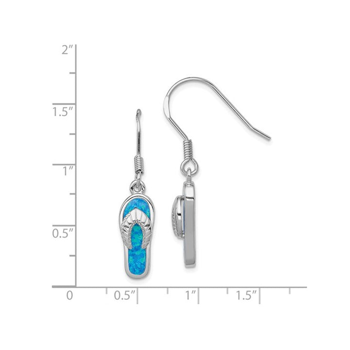 Lab-Created Synthetic Blue Opal Sandal Charm Earrings in Sterling Silver Image 3