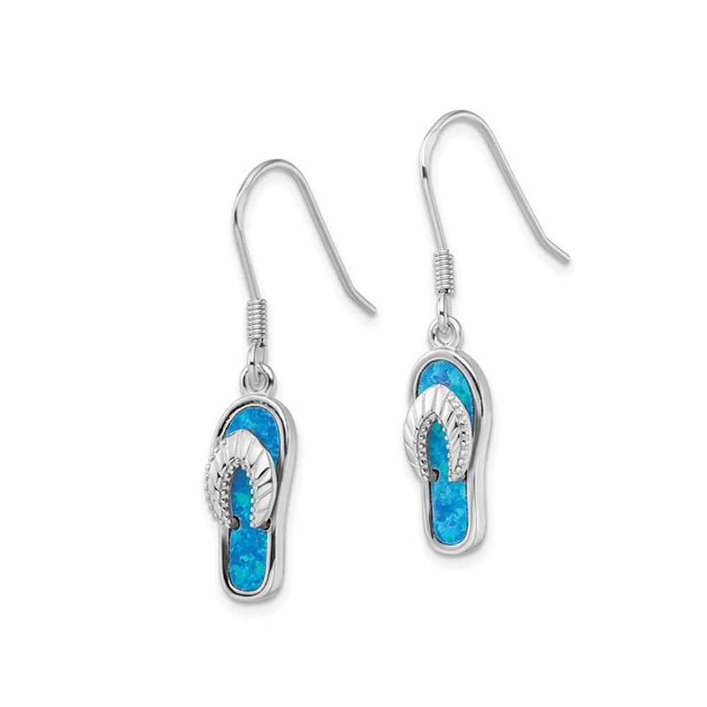 Lab-Created Synthetic Blue Opal Sandal Charm Earrings in Sterling Silver Image 4