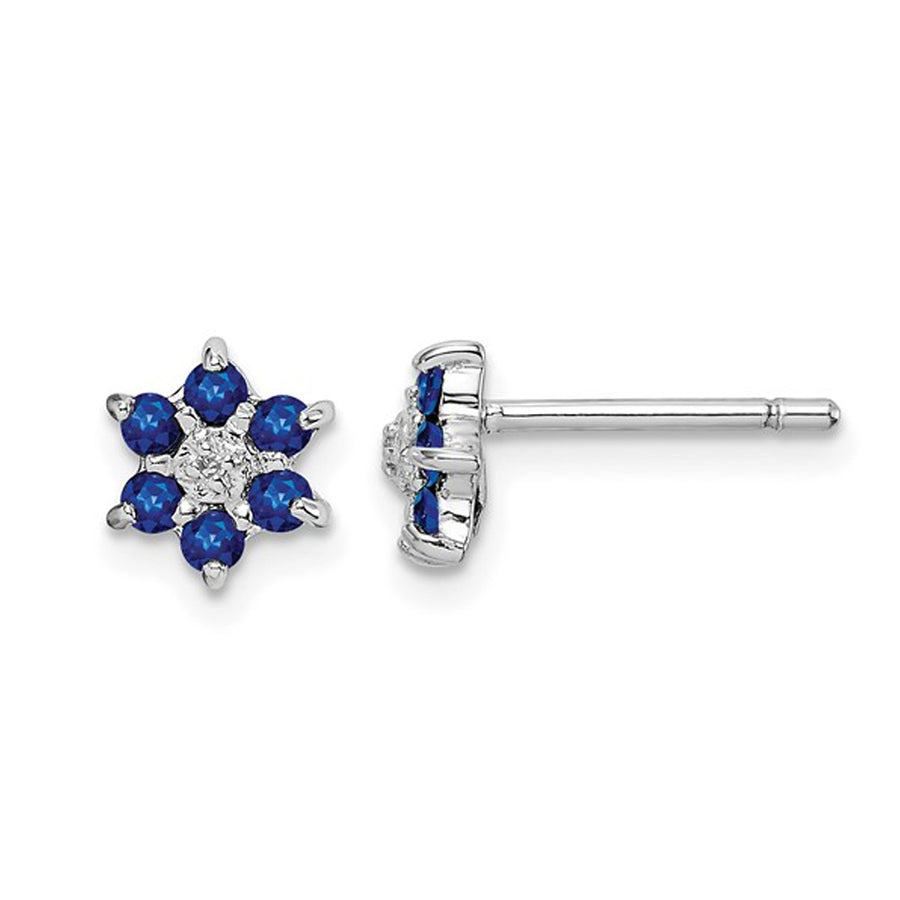 1/5 Carat (ctw) Dark Blue Sapphire Flower Earrings in Sterling Silver Image 1