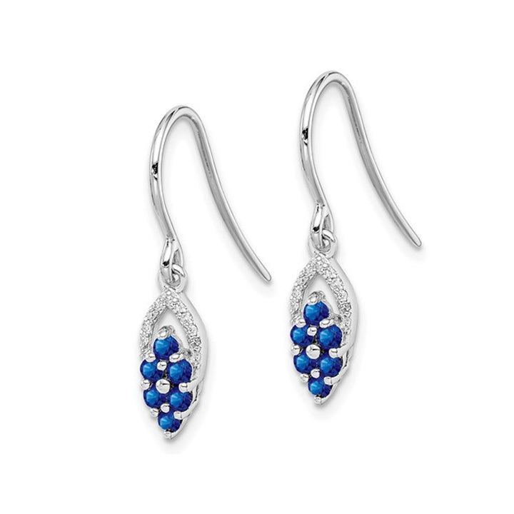 1/2 Carat (ctw) Blue Sapphire Hook Earrings with Accent Diamonds in Sterling Silver Image 4