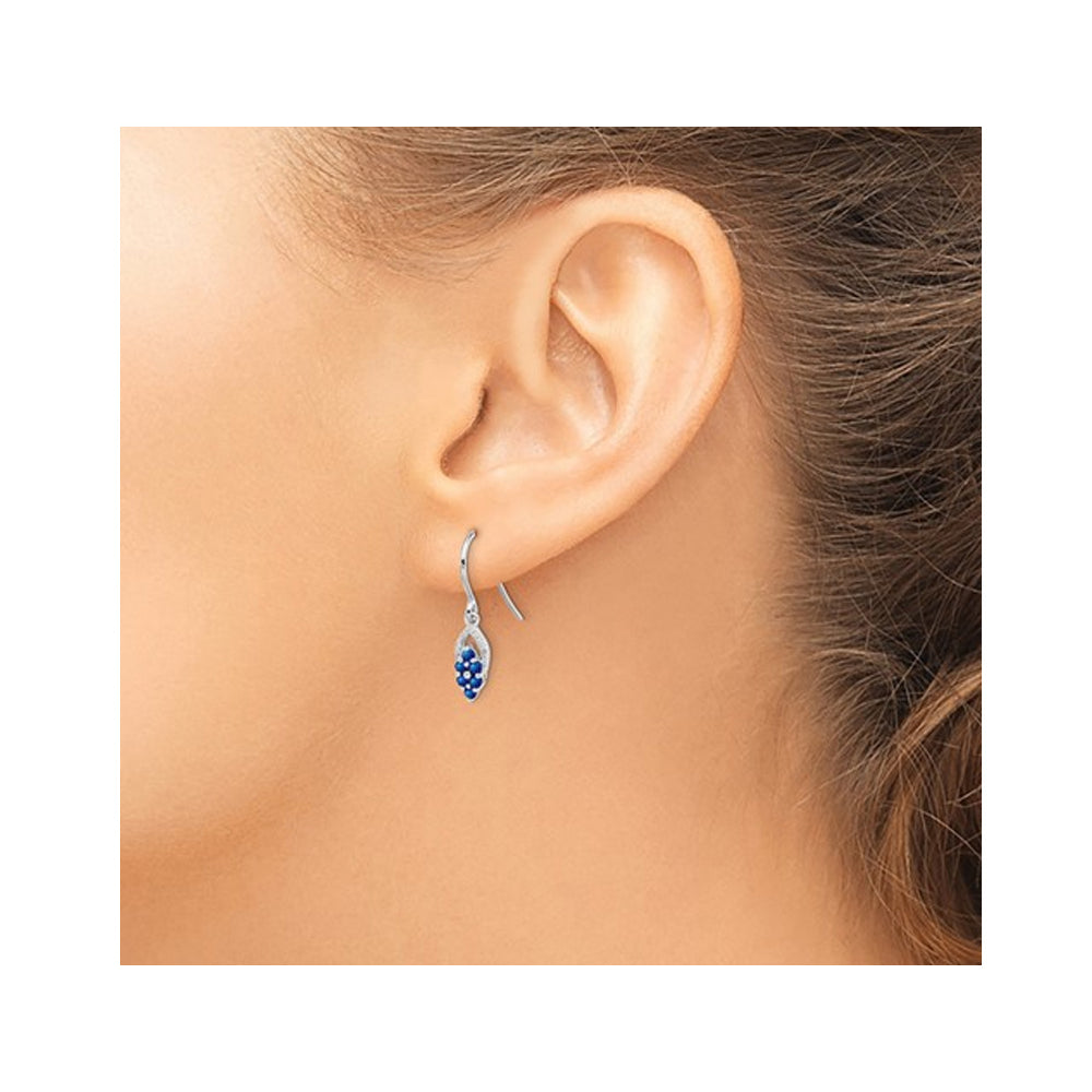 1/2 Carat (ctw) Blue Sapphire Hook Earrings with Accent Diamonds in Sterling Silver Image 4