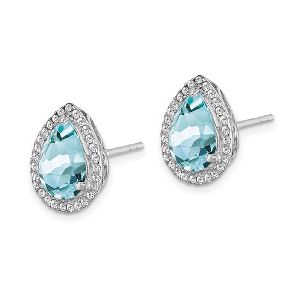 4/5 Carat (ctw) Aquamarine Tear Drop Post Earrings in Sterling Silver Image 2