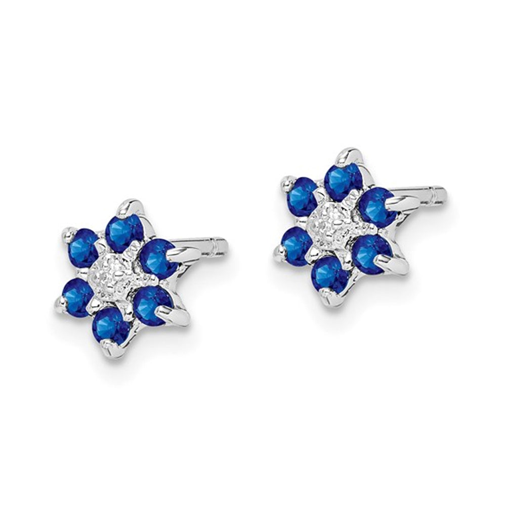 1/5 Carat (ctw) Dark Blue Sapphire Flower Earrings in Sterling Silver Image 2