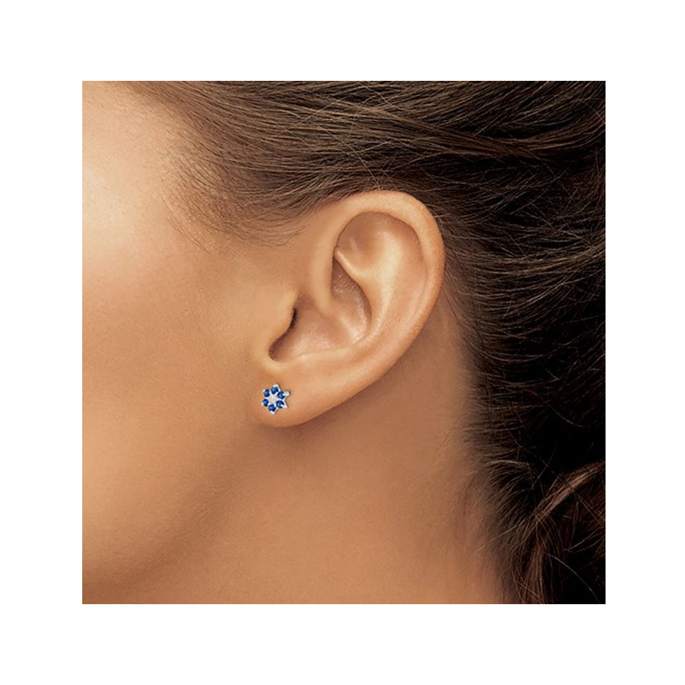 1/5 Carat (ctw) Dark Blue Sapphire Flower Earrings in Sterling Silver Image 3