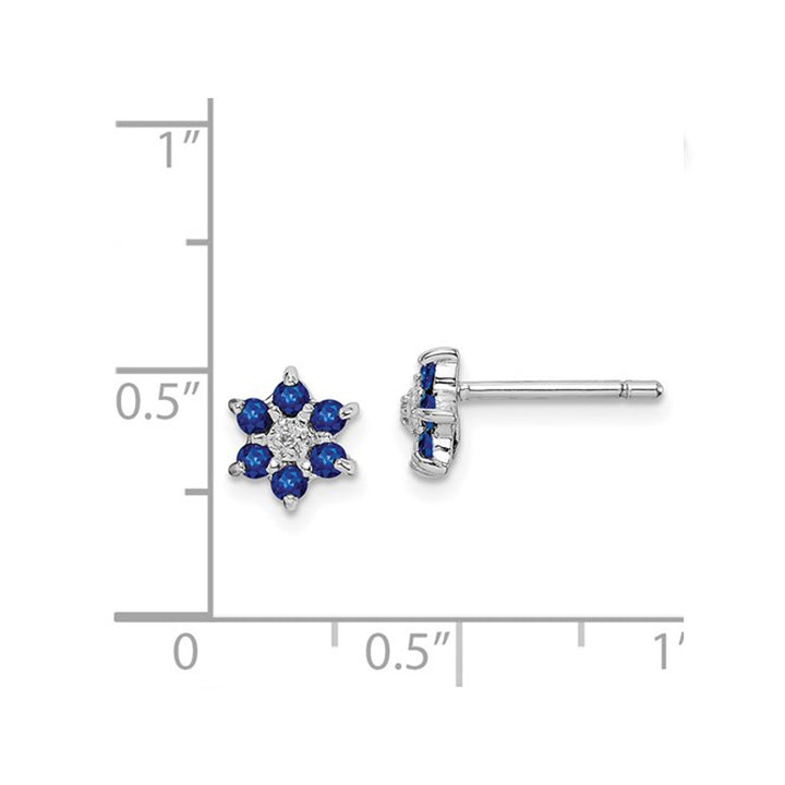 1/5 Carat (ctw) Dark Blue Sapphire Flower Earrings in Sterling Silver Image 4