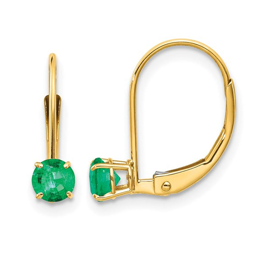 3/5 Carat (ctw) Emerald Leverback Earrings in 14K Yellow Gold Image 1