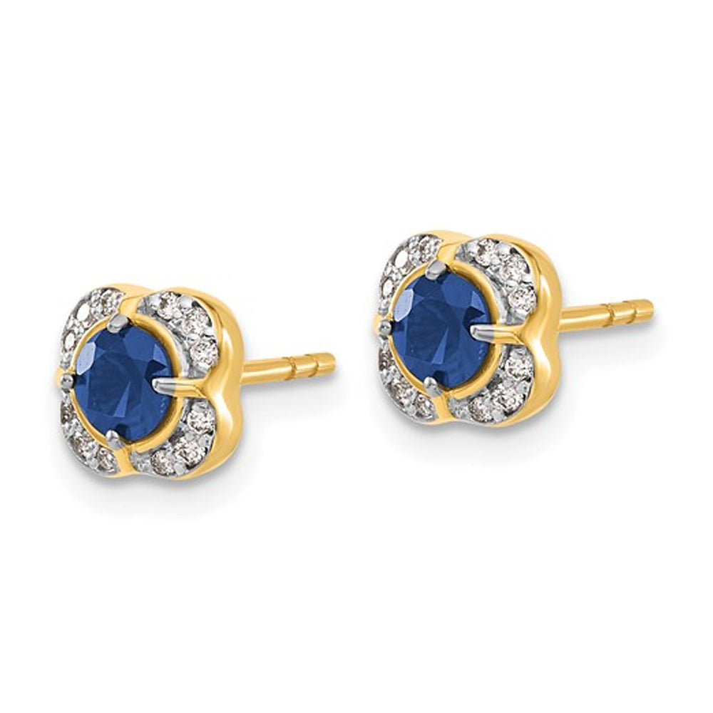 1/2 Carat (ctw) Blue Sapphire Post Earrings in 14K Yellow Gold Image 4