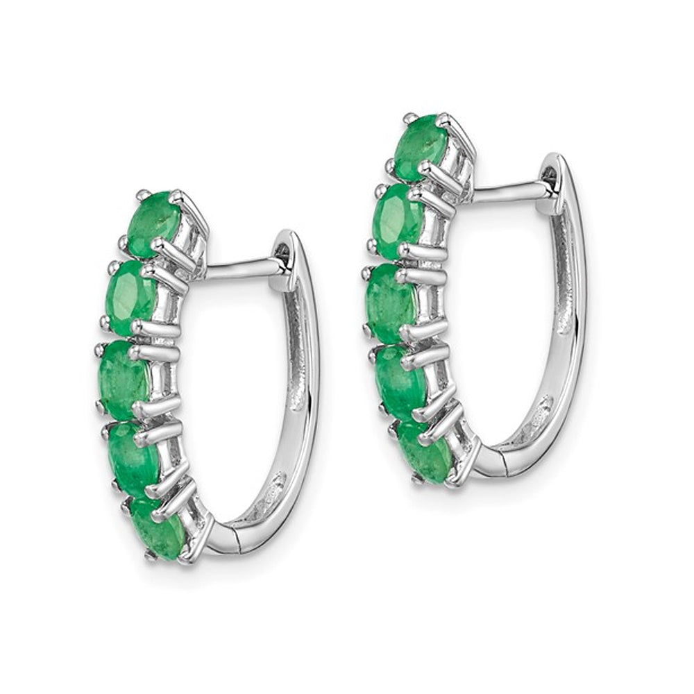 1.65 Carat (ctw) Green Emerald Oval Hoop Earrings in Sterling Silver Image 4