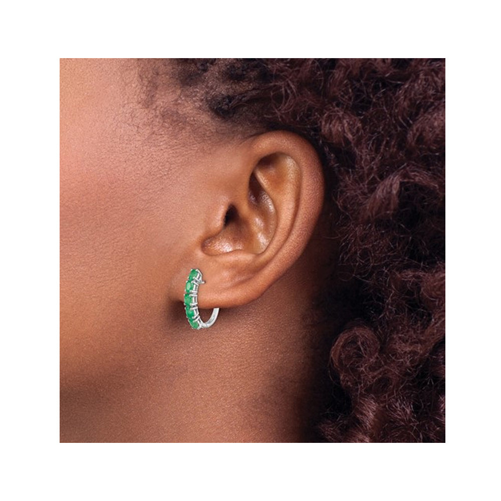 1.65 Carat (ctw) Green Emerald Oval Hoop Earrings in Sterling Silver Image 4