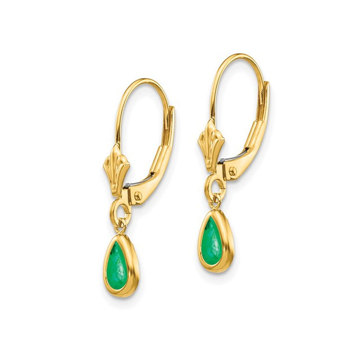 1.00 Carat (ctw) Emerald Leverback Drop Earrings in 14K Yellow Gold Image 3