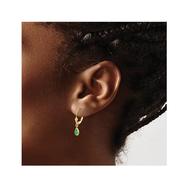1.00 Carat (ctw) Emerald Leverback Drop Earrings in 14K Yellow Gold Image 4