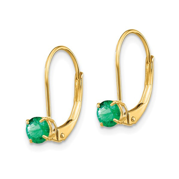 3/5 Carat (ctw) Emerald Leverback Earrings in 14K Yellow Gold Image 3