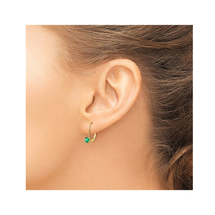 3/5 Carat (ctw) Emerald Leverback Earrings in 14K Yellow Gold Image 4