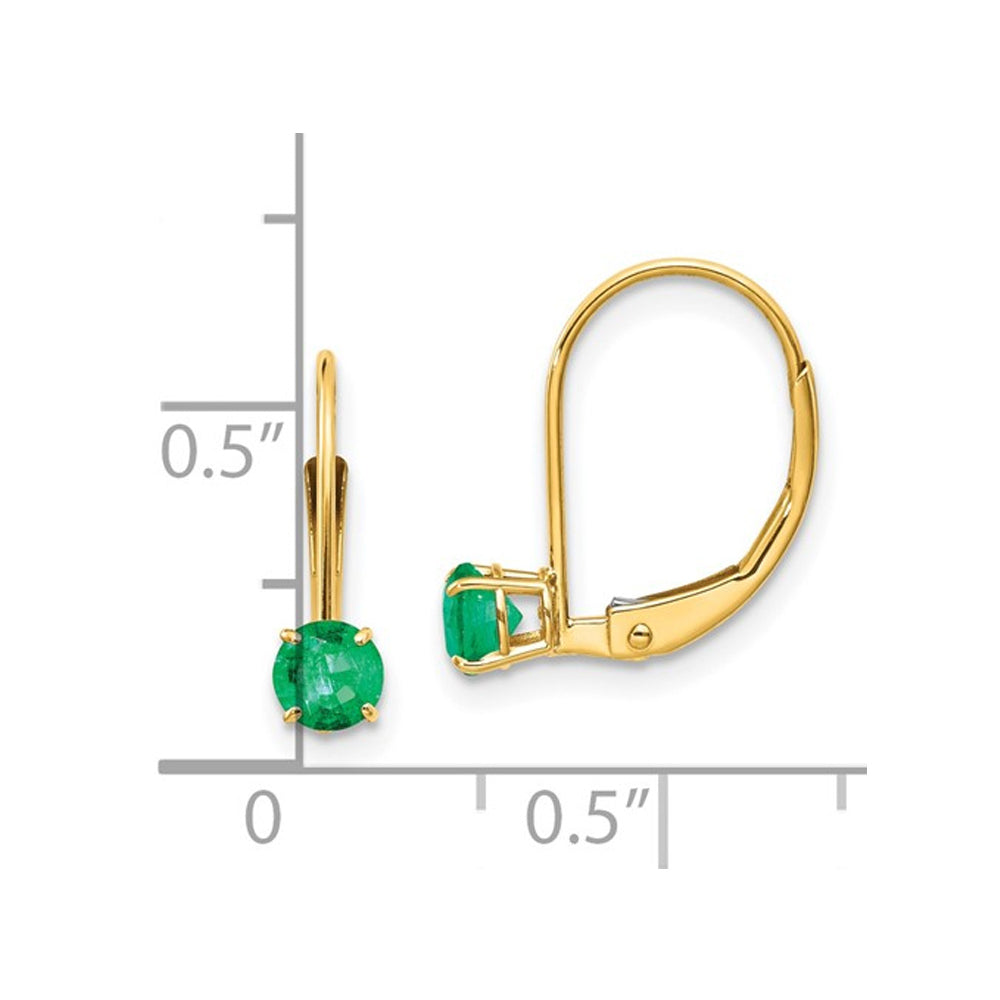 3/5 Carat (ctw) Emerald Leverback Earrings in 14K Yellow Gold Image 4