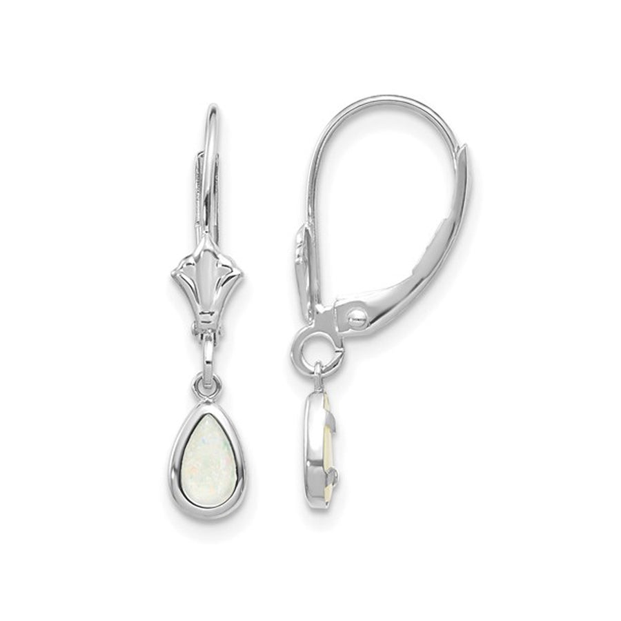 1/2 Carat (ctw) Opal Drop Earrings in 14K White Gold Image 1