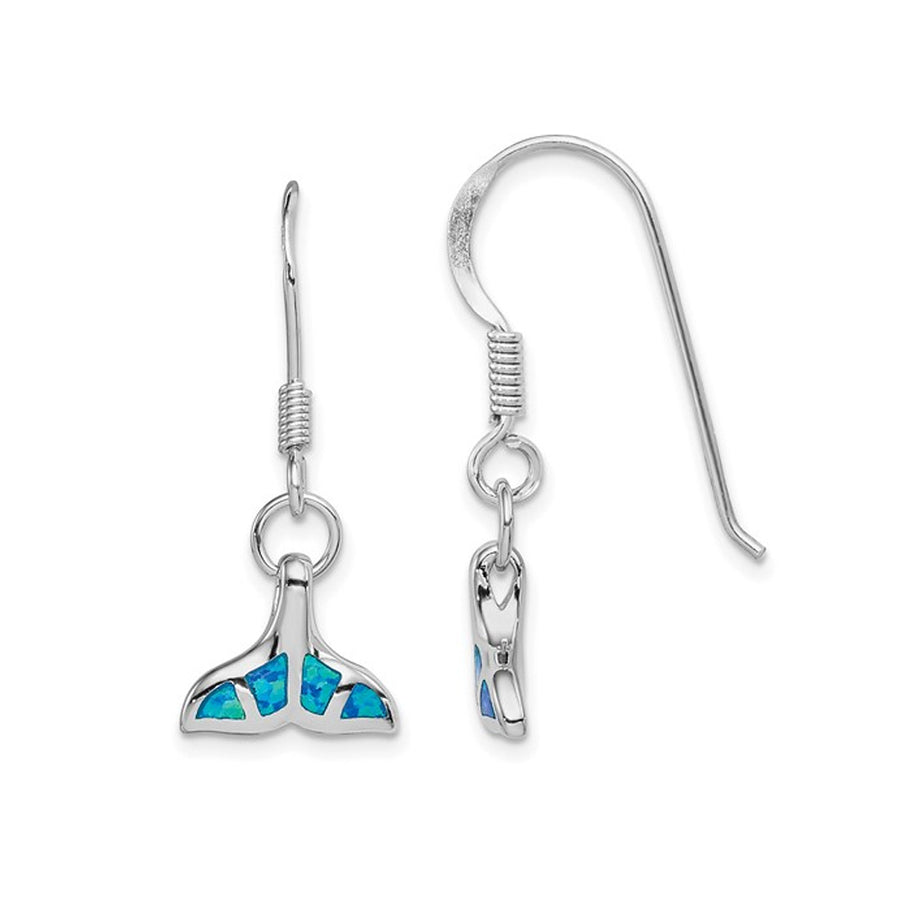 Lab-Created Blue Opal Dolphin Tail Shepherd Hook Earrings in Sterling Silver Image 1