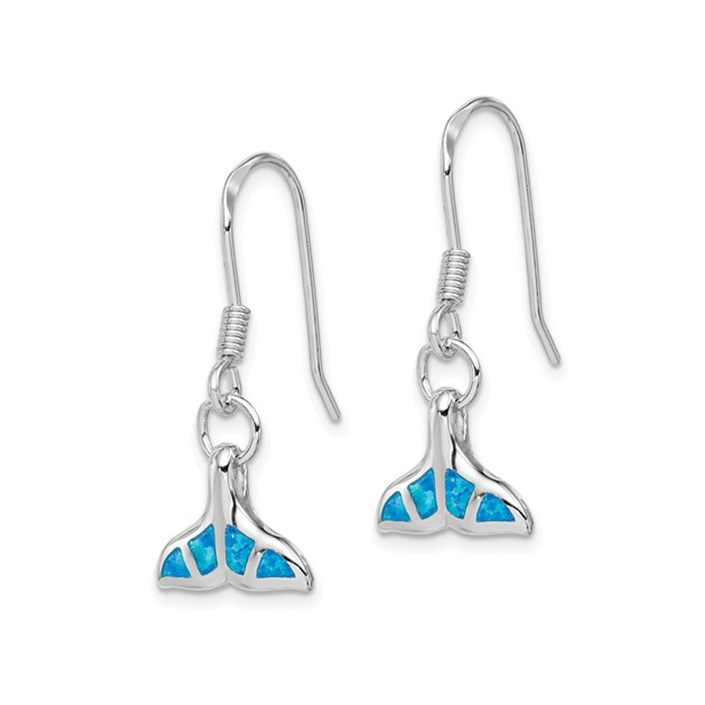 Lab-Created Blue Opal Dolphin Tail Shepherd Hook Earrings in Sterling Silver Image 2