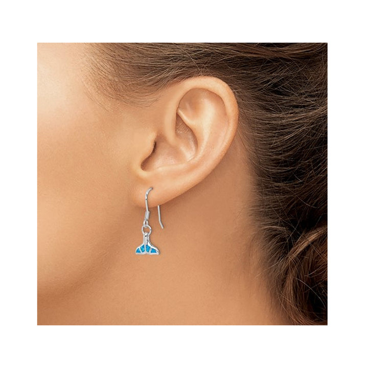 Lab-Created Blue Opal Dolphin Tail Shepherd Hook Earrings in Sterling Silver Image 3