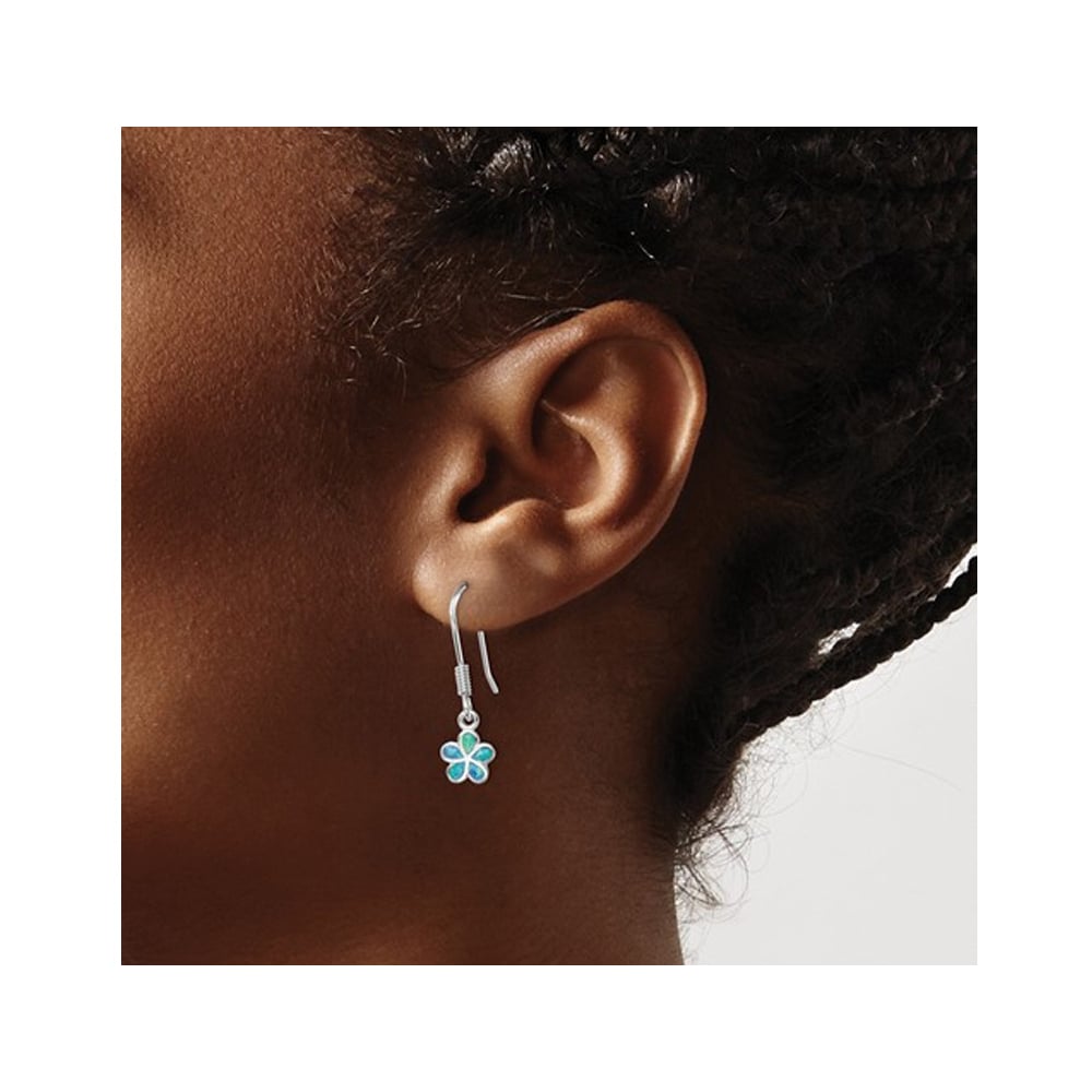 Lab-Created Blue Opal Flower Earrings in Sterling Silver Image 4