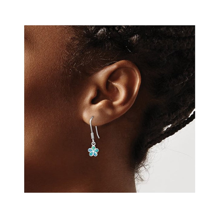 Lab-Created Blue Opal Flower Earrings in Sterling Silver Image 4