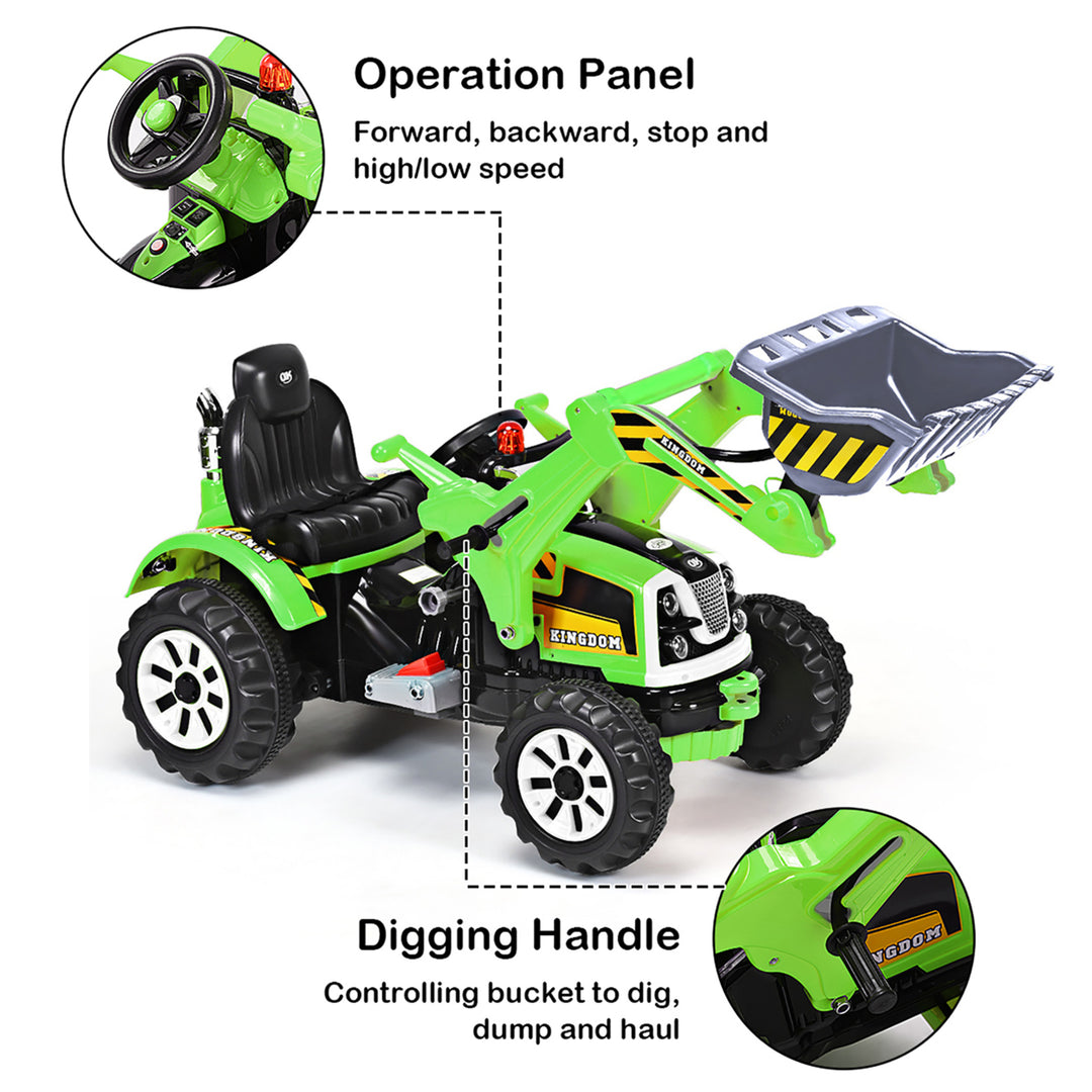 Kids Ride On Excavator Truck 12V Battery Powered Front Loader Digger BlueGreen Image 2