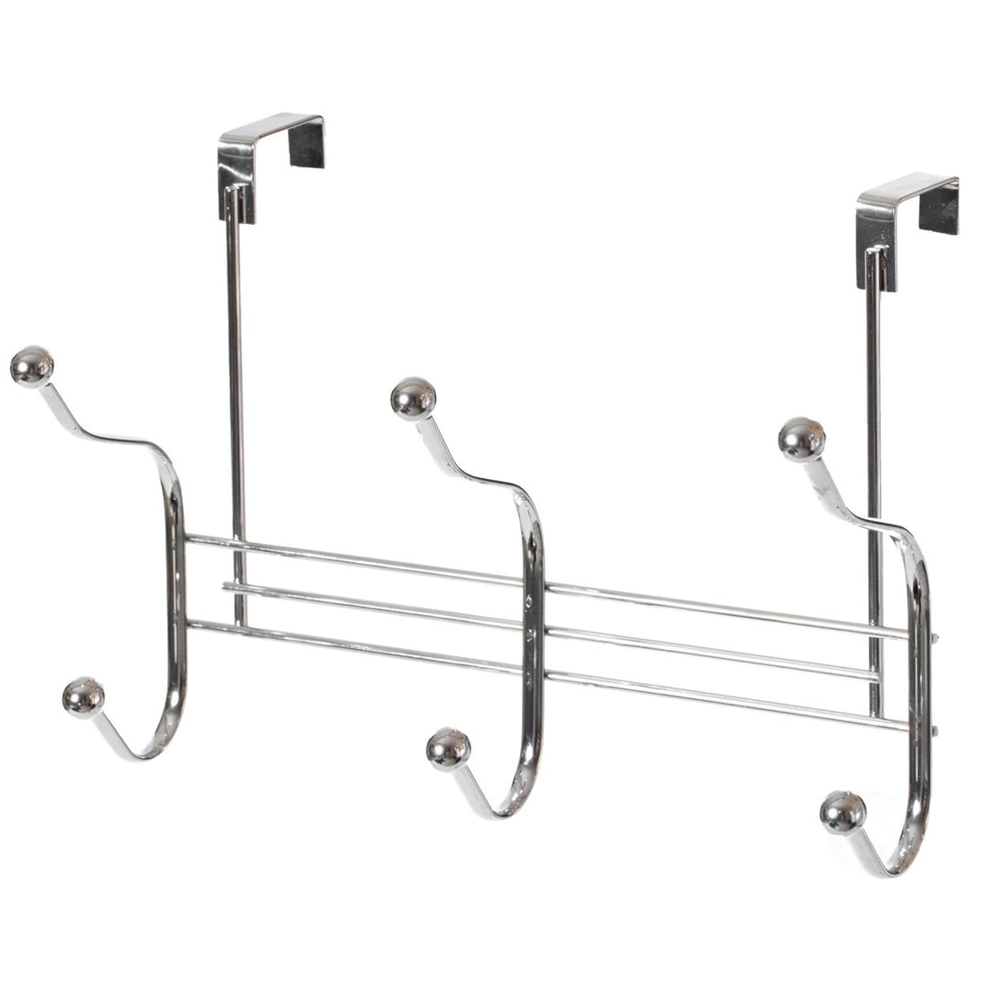 Chrome Over Door 6 Hook Hanger Organizer Rack 9.5"x5.5"x7.5" for Towels Coats Image 1