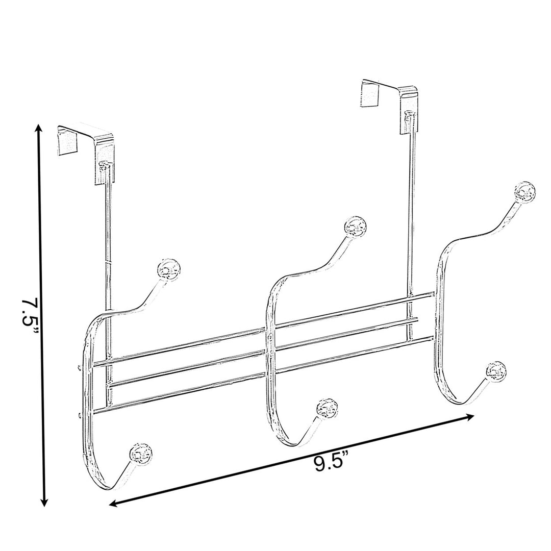 Chrome Over Door 6 Hook Hanger Organizer Rack 9.5"x5.5"x7.5" for Towels Coats Image 6