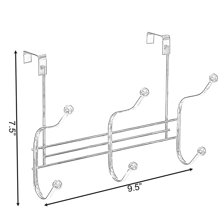 Chrome Over Door 6 Hook Hanger Organizer Rack 9.5"x5.5"x7.5" for Towels Coats Image 6