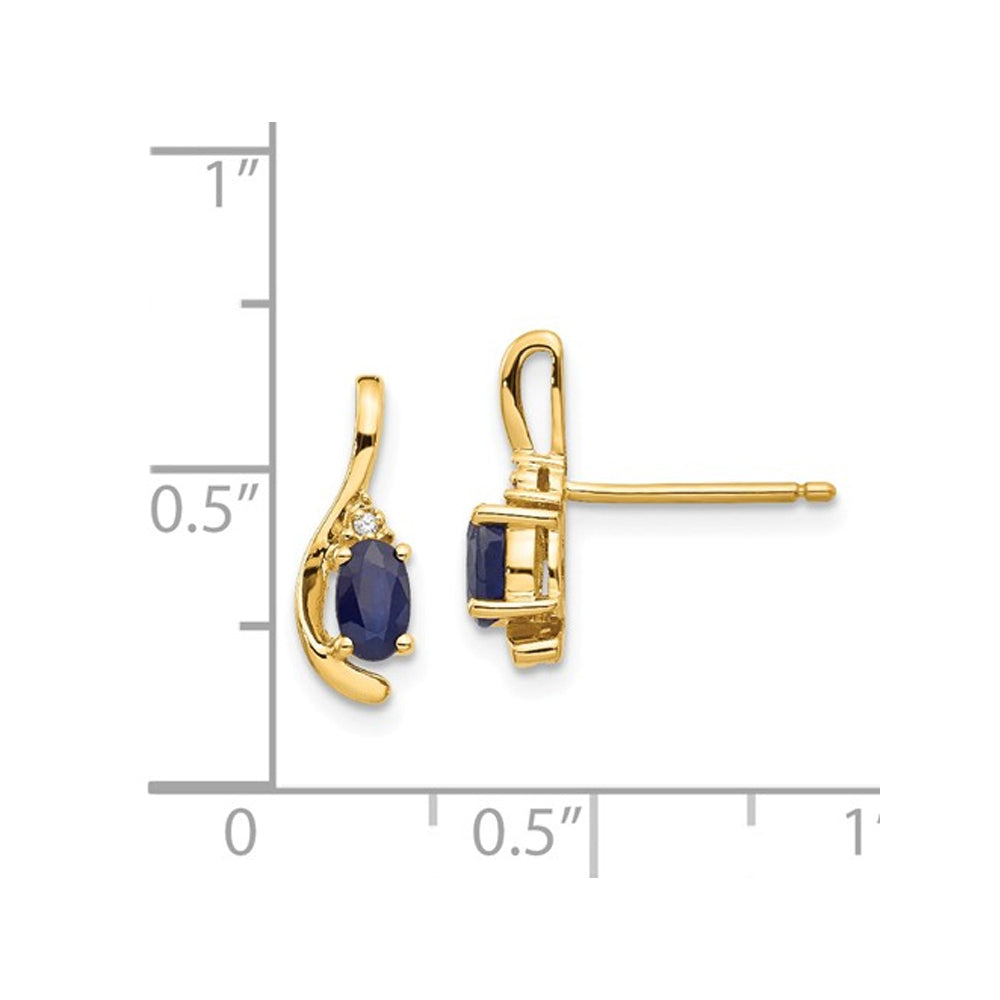 1/2 Carat (ctw) Natural Blue Sapphire Post Earrings in 14K Yellow Gold Image 2