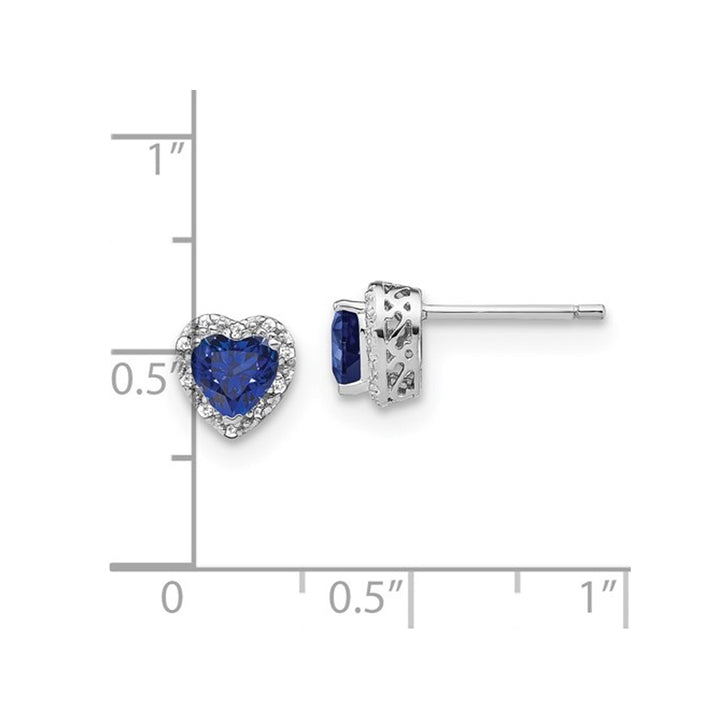 1.17 Carat (ctw) Lab-Created Blue Sapphire Heart Earrings in Sterling Silver with Diamonds Image 4
