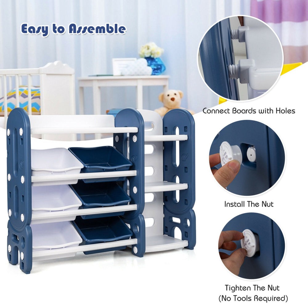 Kids Toy Storage Organizer w/Bins and Multi-Layer Shelf for Bedroom Playroom Blue/Green Image 2