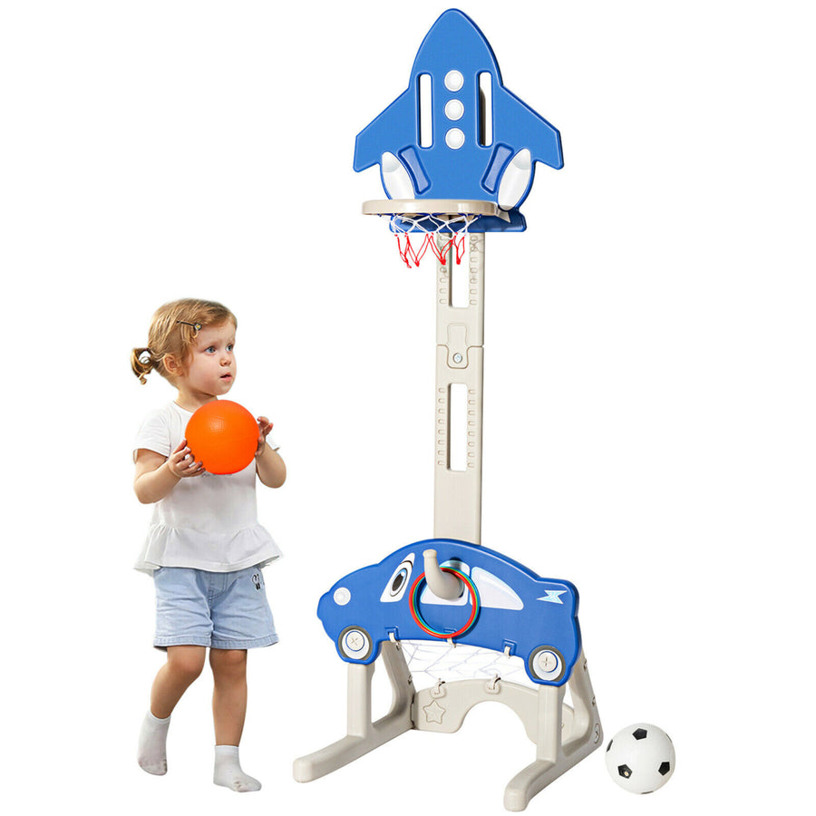 3-in-1 Basketball Hoop for Kids Adjustable Height Playset w/ Balls Blue Image 1